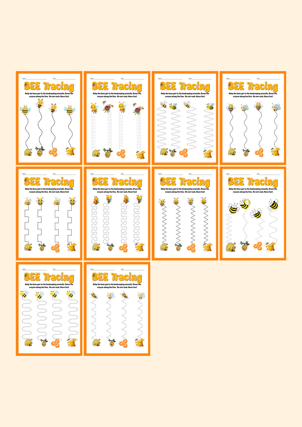 Bee Tracing: Pencil Control Practice — every page in the pack