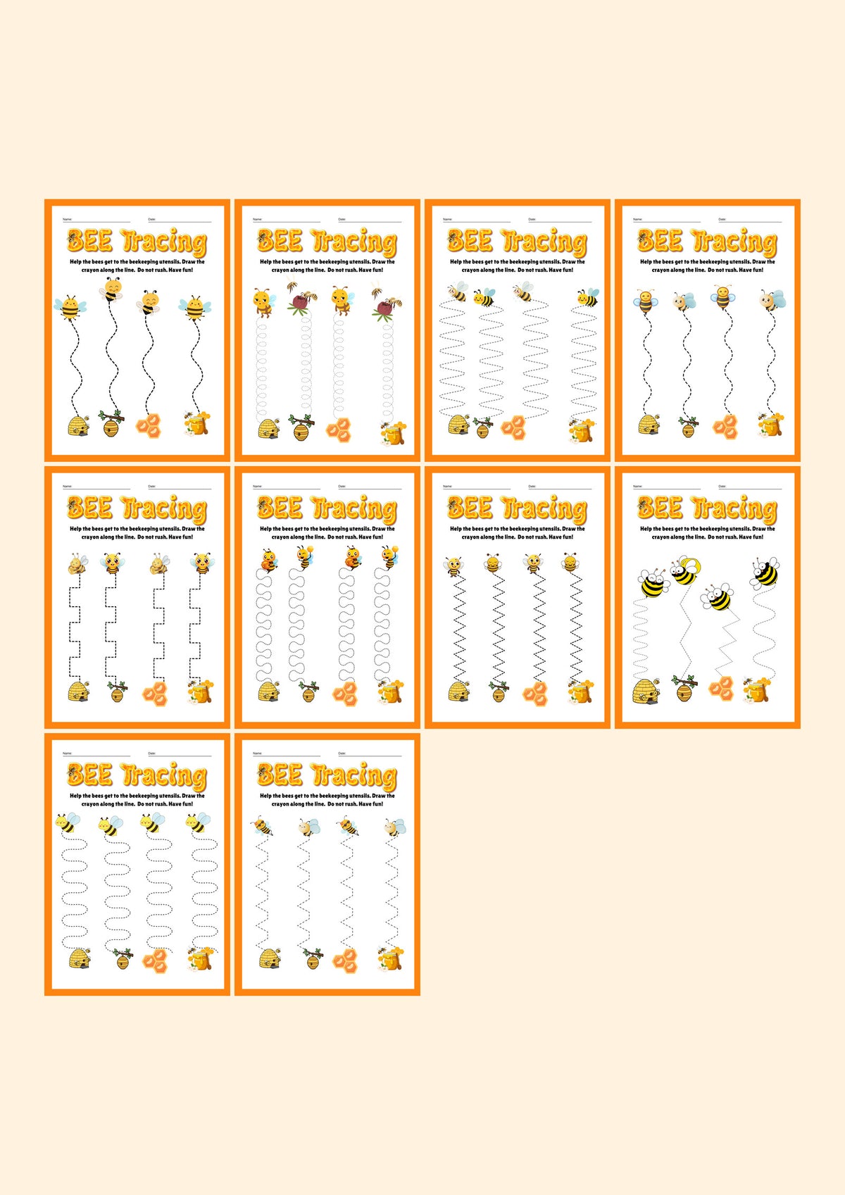 Bee Tracing: Pencil Control Practice — every page in the pack
