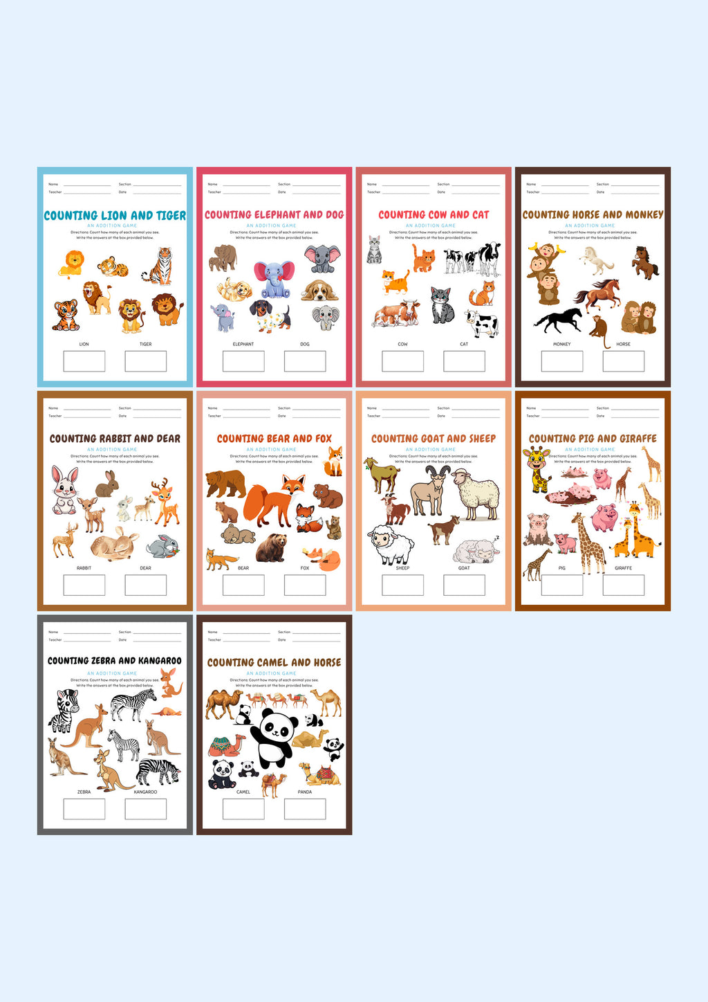 Counting Animals: An Addition Game — every page in the pack