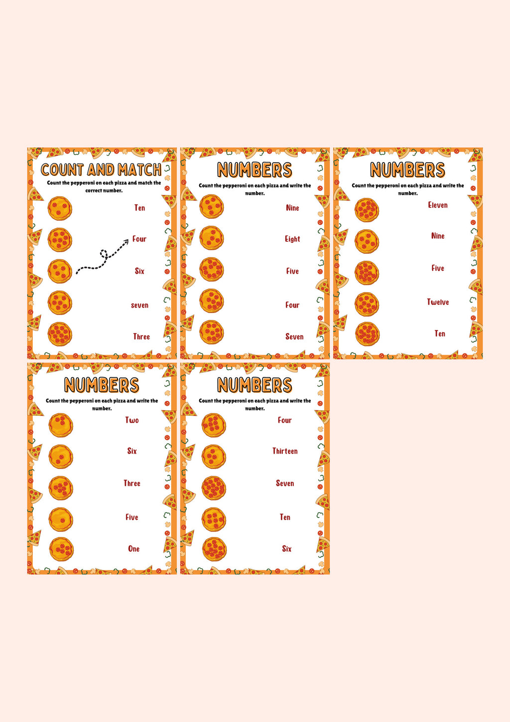 Count and Match: Pizza Numbers — every page in the pack
